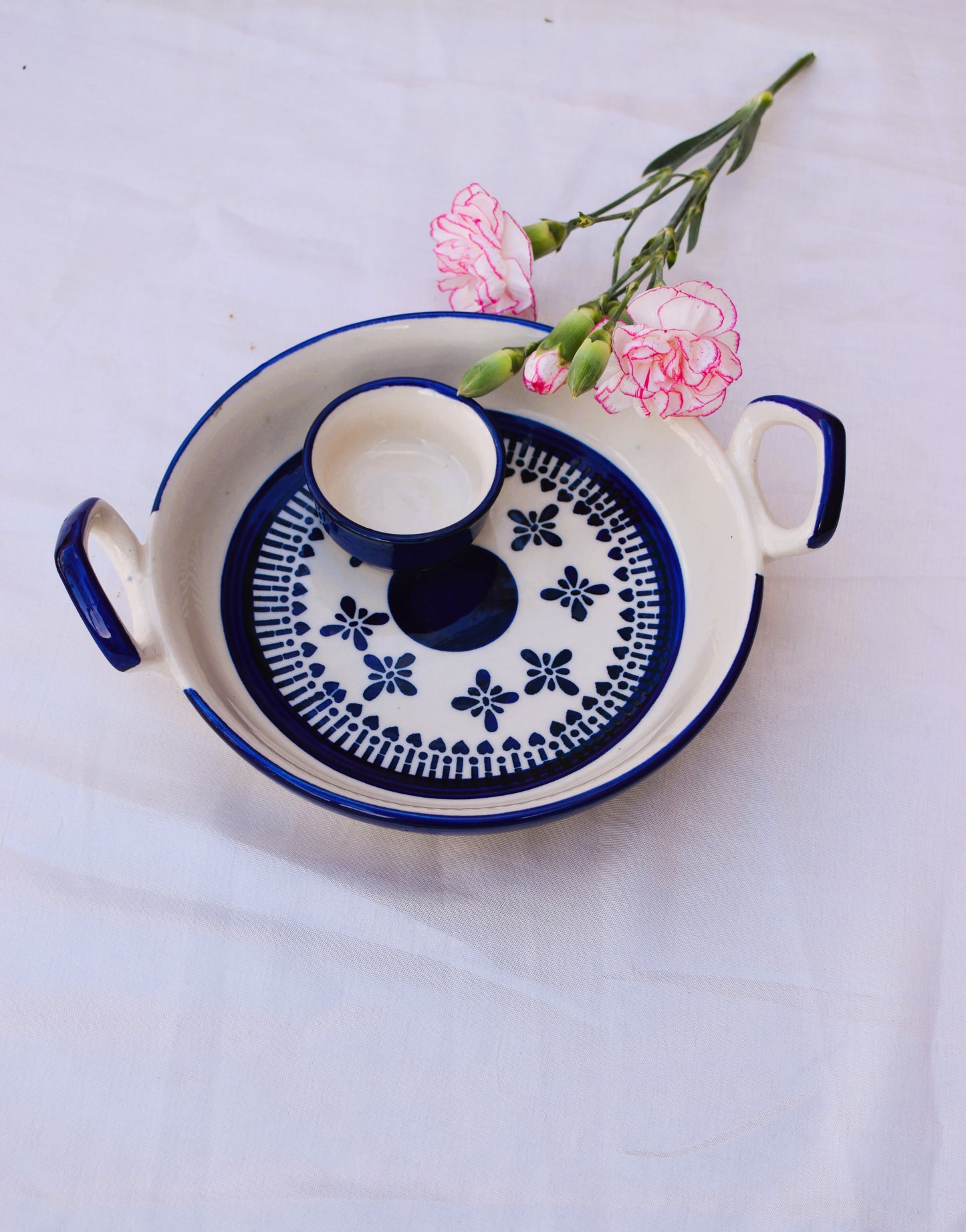 Badal - Blue Pottery Serving Platter with dip bowl