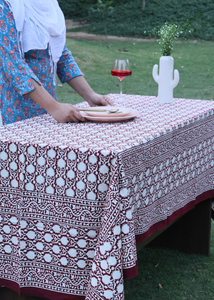 Maroon Block Printed Table Cloth