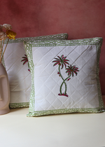 Load image into Gallery viewer, Green Palm Quilted Cushion Cover - set of 2
