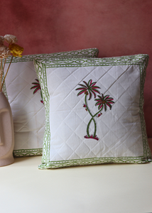 Green Palm Quilted Cushion Cover - set of 2