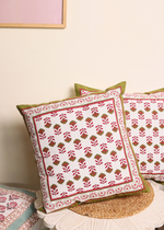 Load image into Gallery viewer, Pink &amp; Green Floral Motifs Cushion Cover - set of 2
