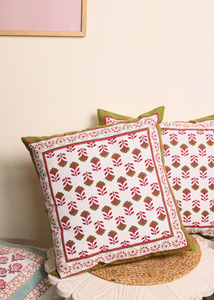 Pink & Green Floral Motifs Cushion Cover - set of 2