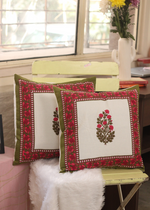 Load image into Gallery viewer, Pink And Green Motif Cushion Cover
