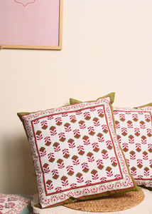 Pink & Green Floral Motifs Cushion Cover - set of 2