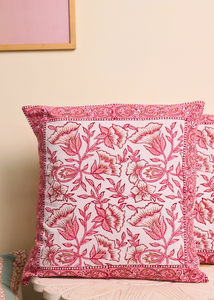 Pink Amaryllis Block Printed Cushion Cover - set of 2