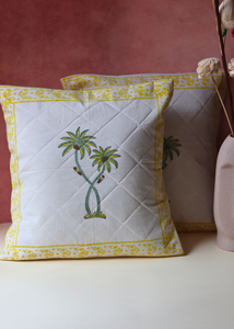 Yellow Palm Cushion Cover - Quilted - set of 2