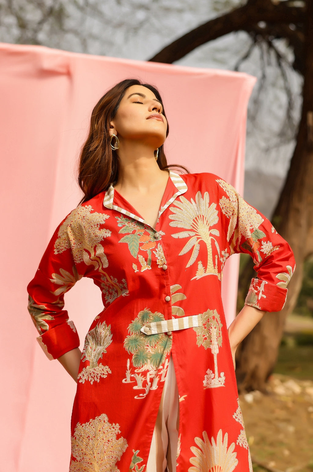 Sunset Palm Print Kurta-Pant Set