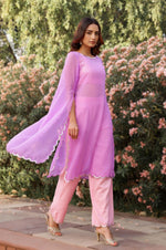 Load image into Gallery viewer, Lilac &amp; Baby Pink Sequin Detailed Gorgette Kurta - Set of 3
