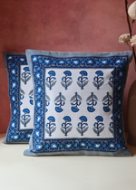 Load image into Gallery viewer, Cobalt Blue Block Printed Cushion Cover - set of 2
