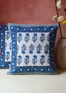 Cobalt Blue Block Printed Cushion Cover - set of 2
