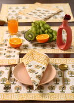 Load image into Gallery viewer, Yellow Palms Block Print Table Mat &amp; Napkin - set of 2
