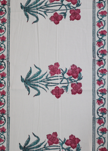 Pink Flowers Block Print Table Runner