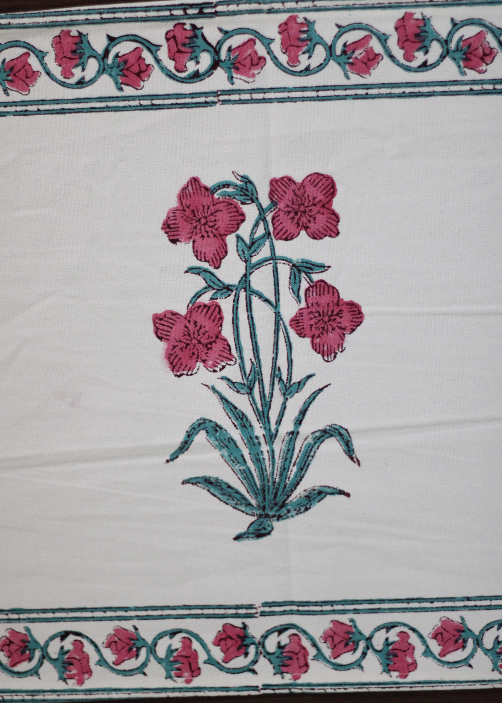 Pink Flowers Block Print Table Runner