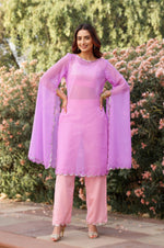 Load image into Gallery viewer, Lilac &amp; Baby Pink Sequin Detailed Gorgette Kurta - Set of 3
