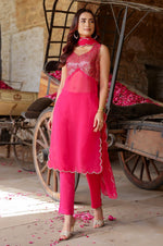 Load image into Gallery viewer, HotPink Sequin Georgette Kurta Set with Dupatta - Set of 3
