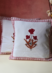 Maroon Floral Block Printed Cushion Cover - set of 2