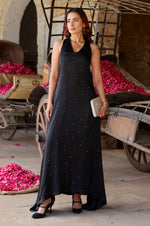 Load image into Gallery viewer, Black Sequin Satin Maxi Dress
