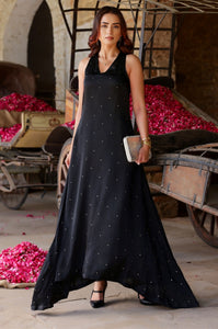 Black Sequin Satin Maxi Dress