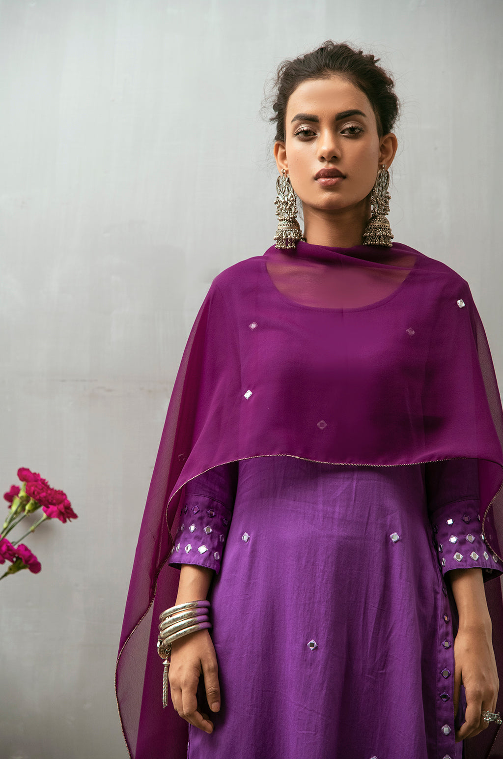 Aarsi Purple Mirror Purple Embroidered Dupatta