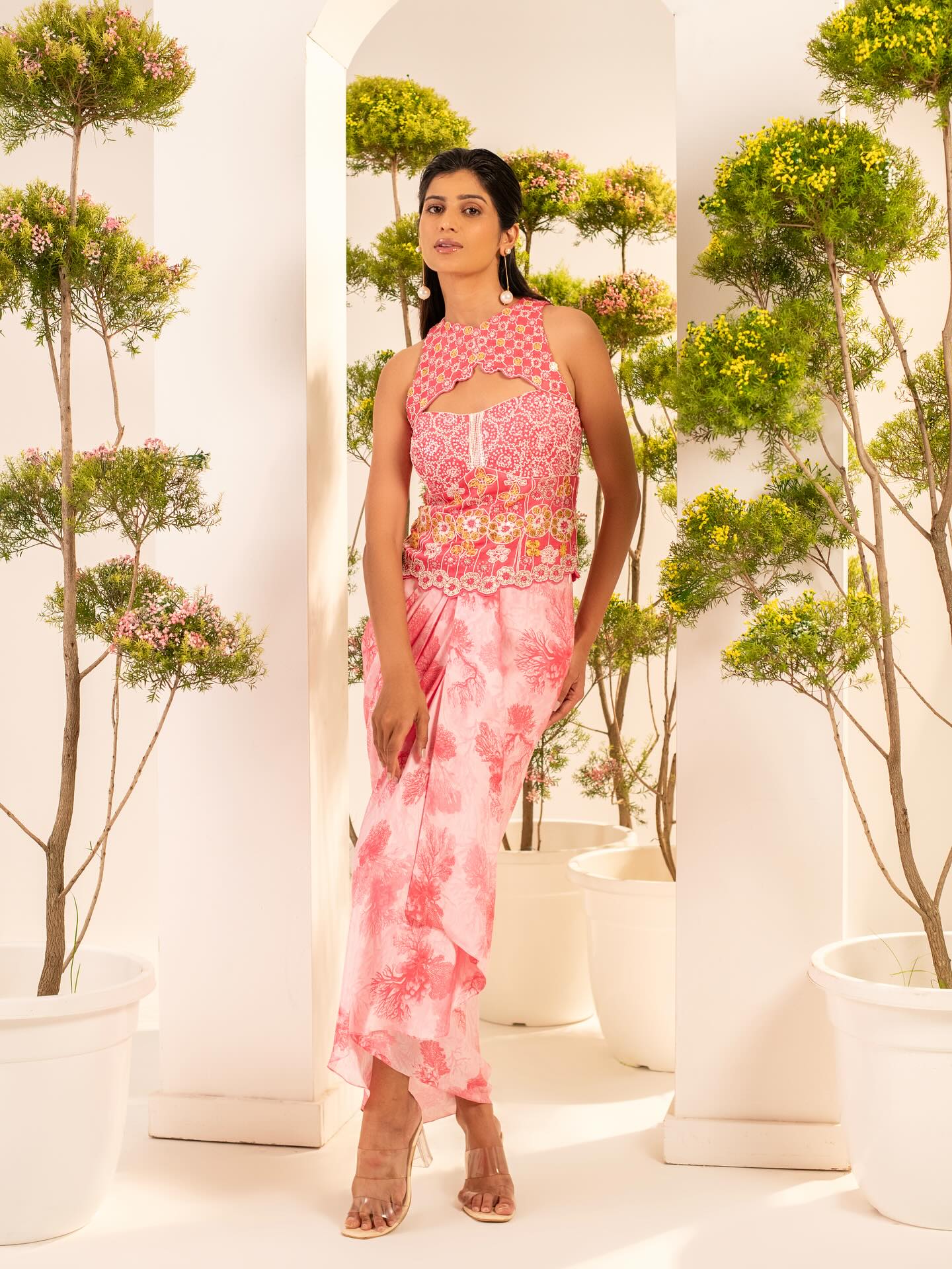 ROSE RADIANCE CORAL DRAPED STATEMENT SET