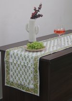 Load image into Gallery viewer, Green Motif Block Print Table Runner

