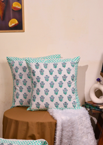 Load image into Gallery viewer, Teal Floral Motif Cushion Cover - set of 2
