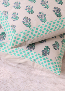 Teal Floral Motif Cushion Cover - set of 2