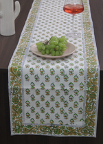 Load image into Gallery viewer, Green Motif Block Print Table Runner
