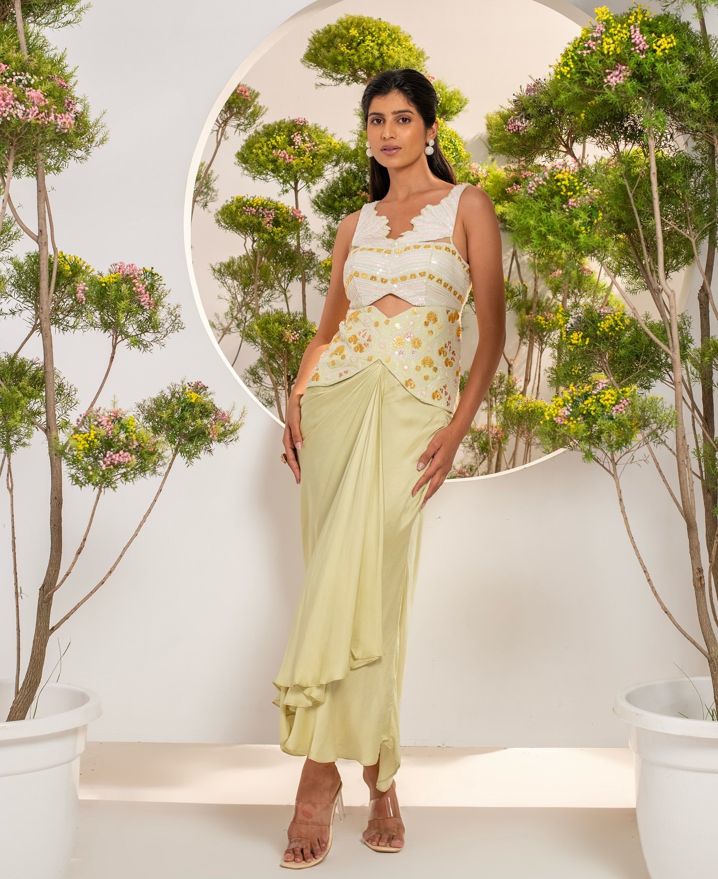 LIME LUMINANCE DRAPED SET