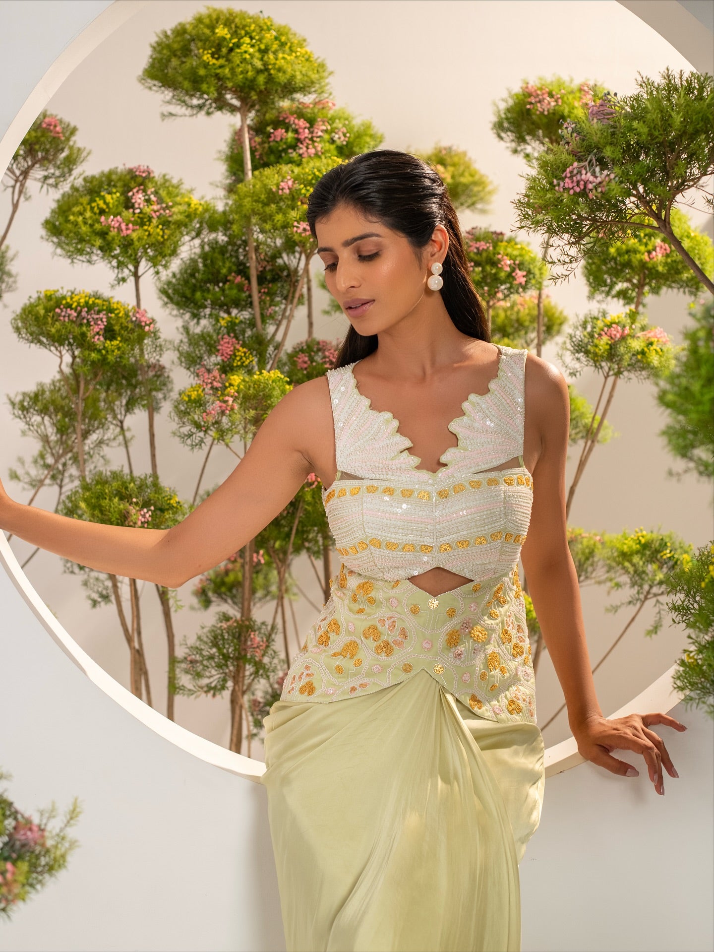 LIME LUMINANCE DRAPED SET