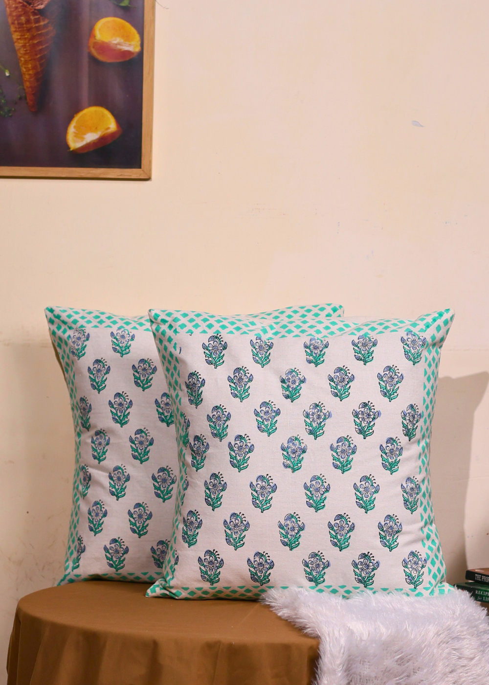 Teal Floral Motif Cushion Cover - set of 2