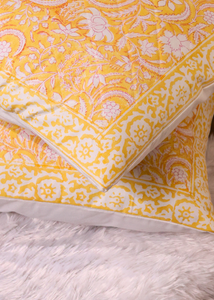 Yellow Patterned Block Print Cushion Cover - set of 2