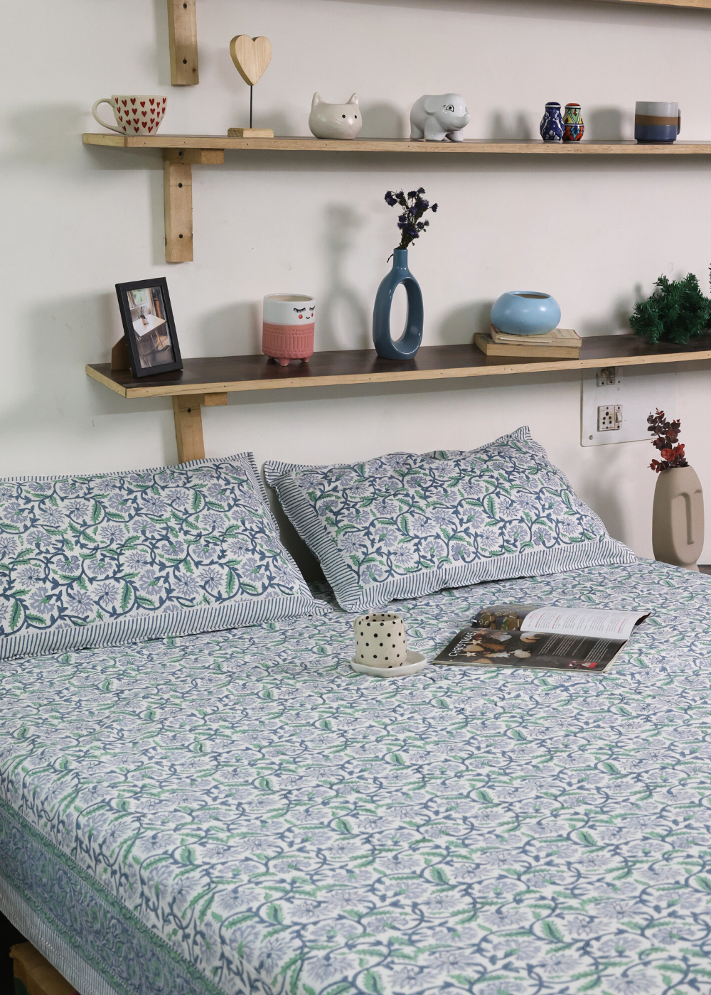 Green Paisley Block Printed Bedsheet