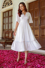 Load image into Gallery viewer, White Satin Sequin Meadows Dress
