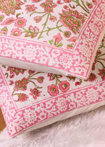 Pink Coneflower Block Printed Cushion  cover - set of 2