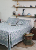 Load image into Gallery viewer, Green Paisley Block Printed Bedsheet
