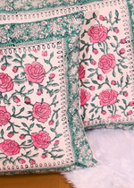 Load image into Gallery viewer, Pink Roses Block Printed Cushion Cover - set of 2
