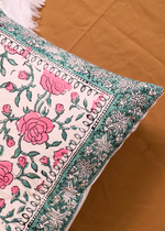Load image into Gallery viewer, Pink Roses Block Printed Cushion Cover - set of 2
