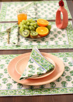 Load image into Gallery viewer, Green Floral Block Print Table Mat &amp; Napkin - set of 2
