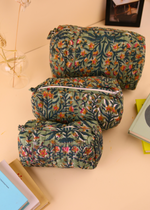 Load image into Gallery viewer, Block Printed Light Green Floral Toiletry Bag - Set of 3
