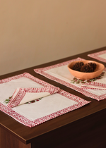 Load image into Gallery viewer, Pink Motif Red Floral Printed Table Mat &amp; Napkin - set of 2

