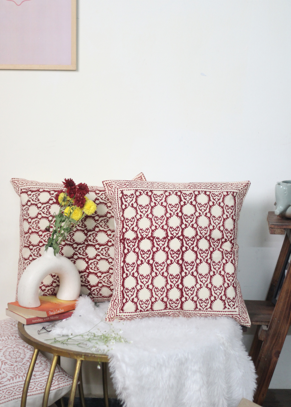 Maroon & White Cushion Cover - set of 2