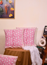 Load image into Gallery viewer, Pink Block Print Patterned Cushion Cover - set of 2

