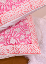 Load image into Gallery viewer, Pink Block Print Patterned Cushion Cover - set of 2
