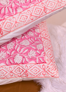 Pink Block Print Patterned Cushion Cover - set of 2