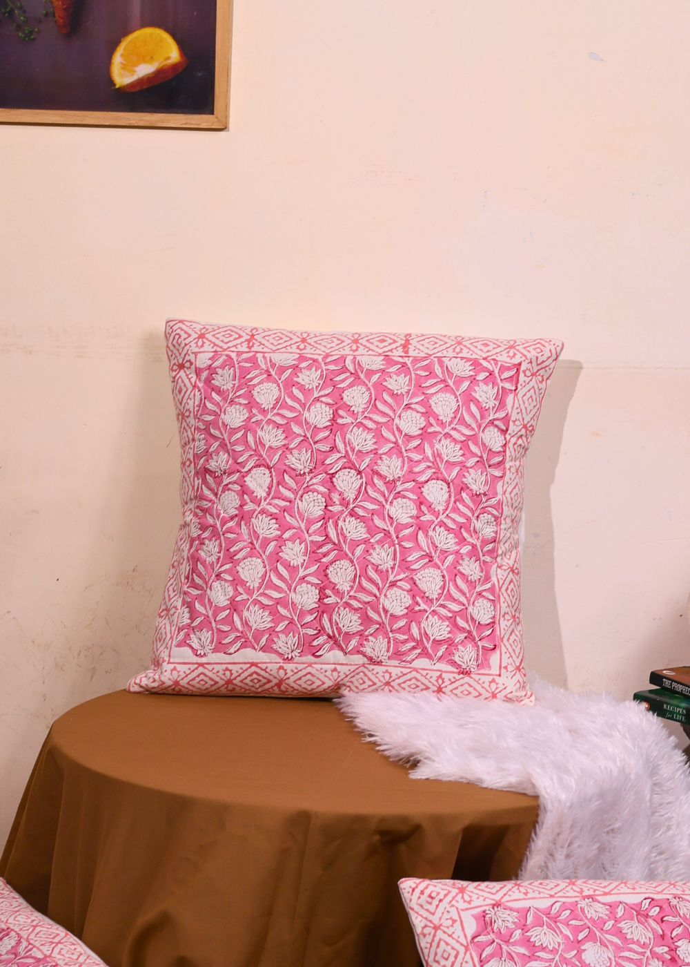 Pink Block Print Patterned Cushion Cover - set of 2