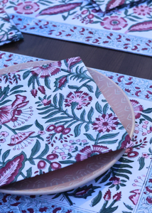 Floral Patterned Block Printed Table Mat & Napkin - set of 2