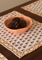 Load image into Gallery viewer, Orange &amp; Maroon Floral Printed Table Mat &amp; Napkin - set of 2
