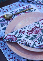Load image into Gallery viewer, Floral Patterned Block Printed Table Mat &amp; Napkin - set of 2
