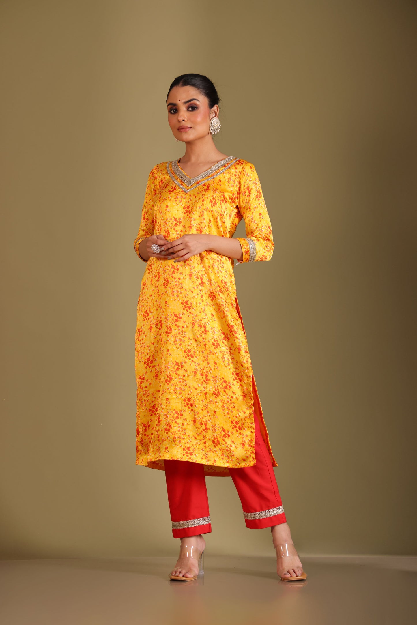 Gulzar Yellow printed Kurta with Pant and dupatta- set of 3